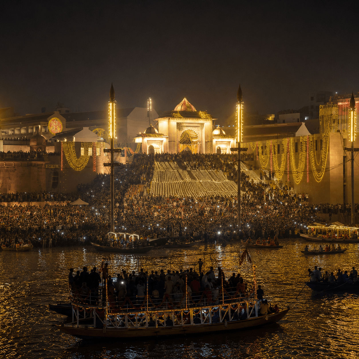All 84 ghats glowing at once