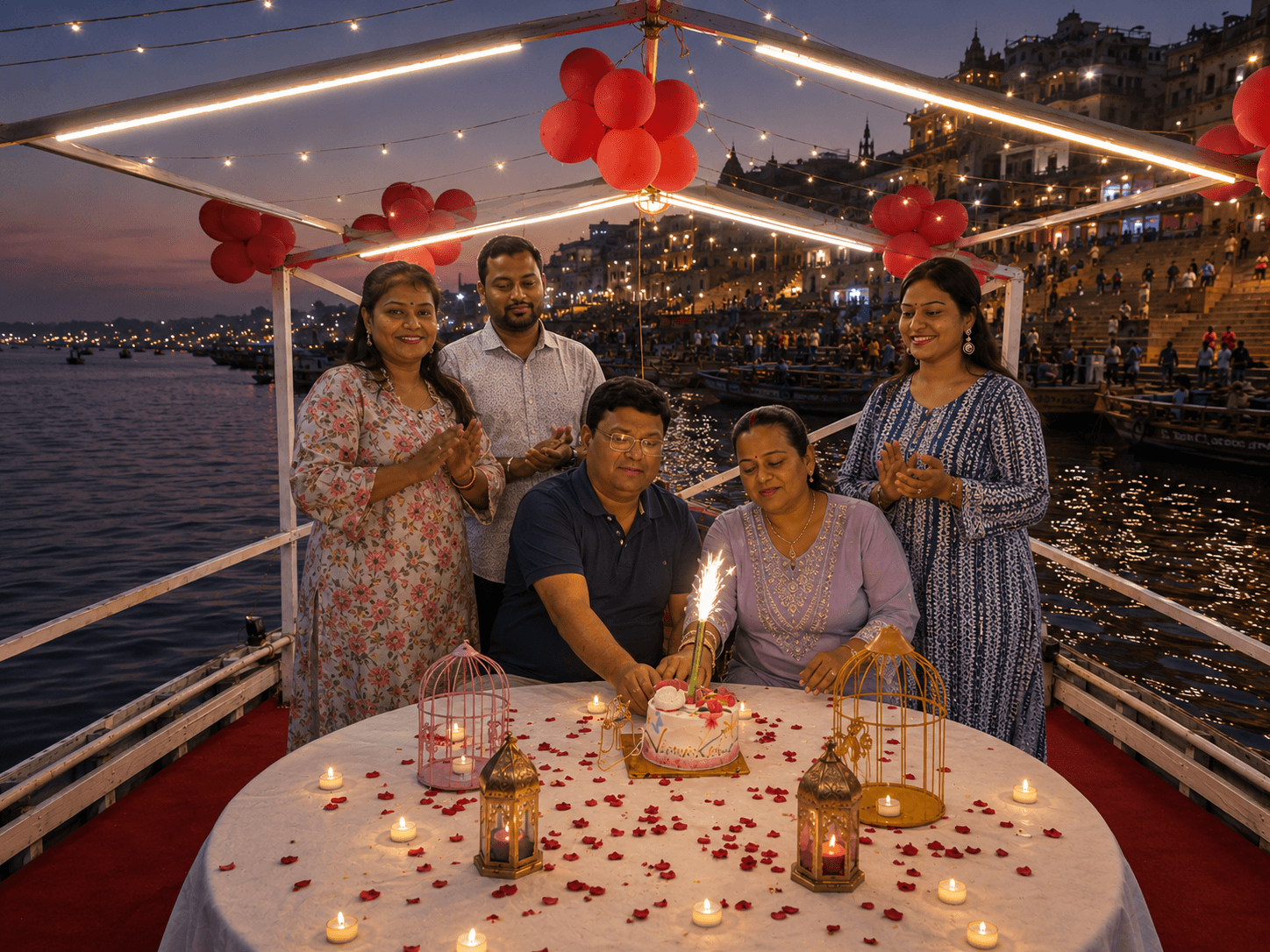 Cake cutting moment, candlelight