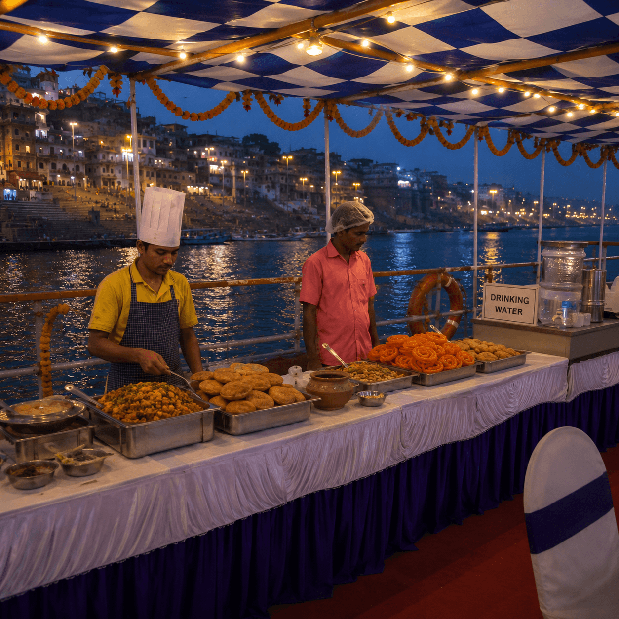 Catering spread on board