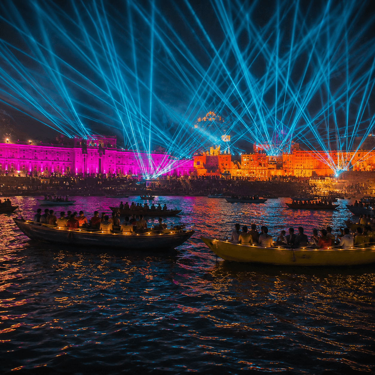 Fire & laser show over the river