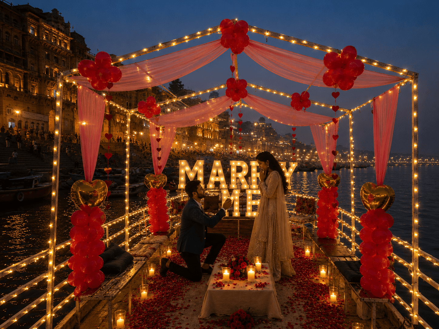 The reveal moment โ LED "Marry Me" sign, shocked/joyful reaction